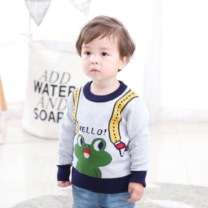 Boys all-match suspenders frog knitted sweater