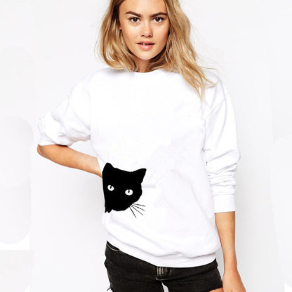 Cat head print loose long-sleeved women&