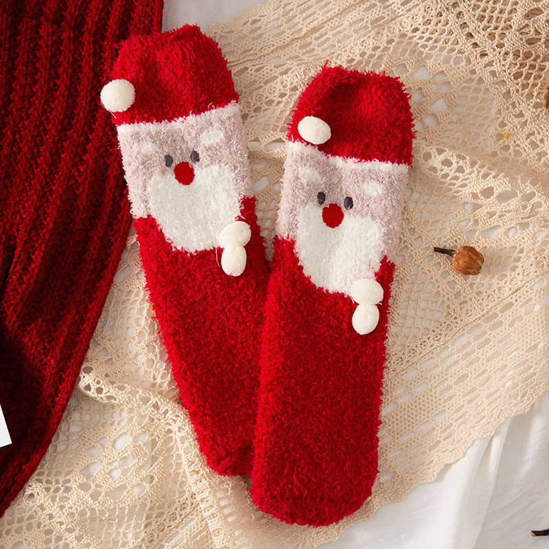 Coral fleece Christmas socks in tube socks