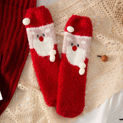 Coral fleece Christmas socks in tube socks