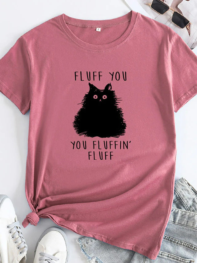 Female Pattern Fluffy Cat Short Sleeve