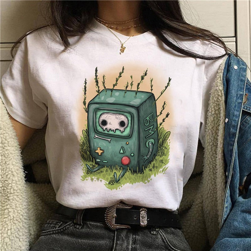 Cartoon Cat Mushroom Halloween Print T-shirt Short Sleeve