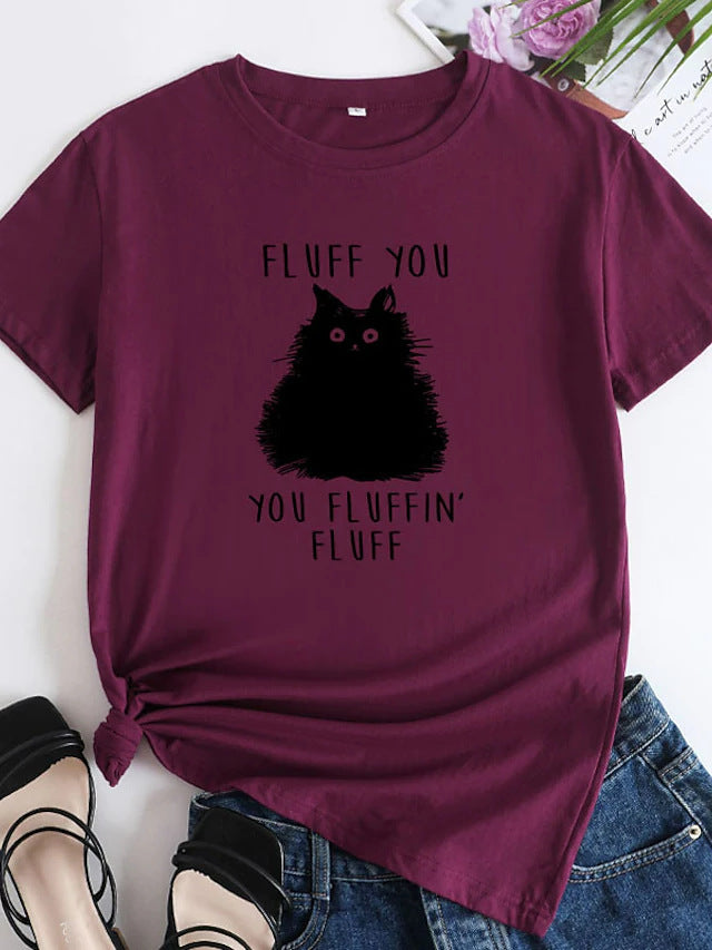 Female Pattern Fluffy Cat Short Sleeve