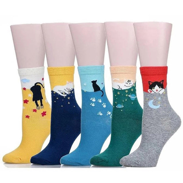 5 Pairs Set Cartoon Animals Style Women Mid Tube Socks