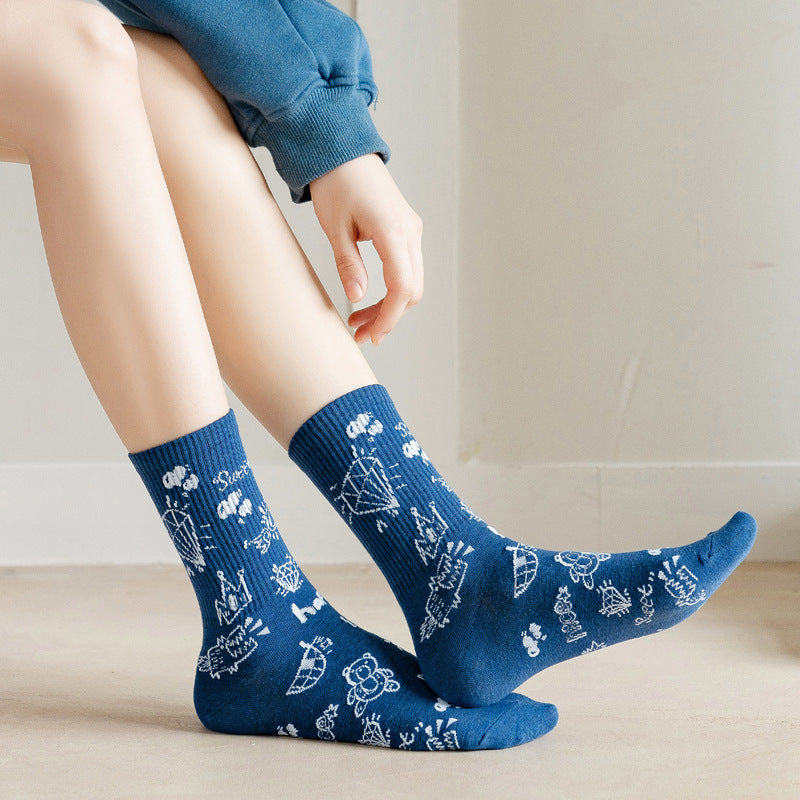 Cute Japanese Cartoon Student Blue Series Socks