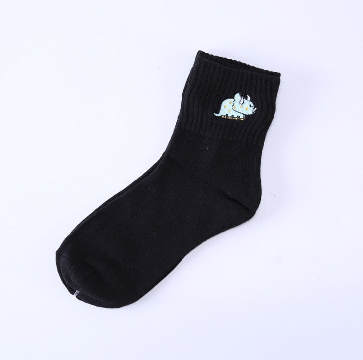 Cotton embroidered dinosaur ladies tube socks creative personality socks