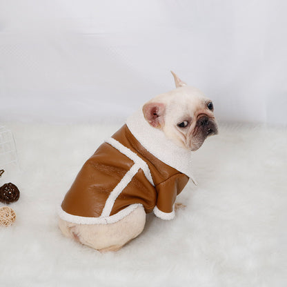 Winter Clothing Plush Zipper Warm PU Leather Dog Clothes