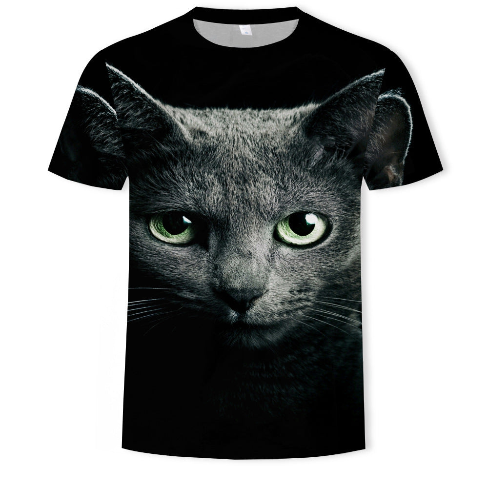 Digital Print Short Sleeve Cute Cat Men&