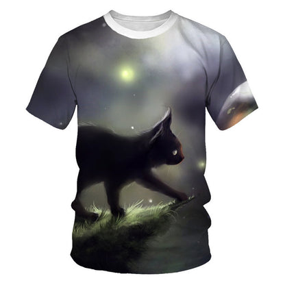 Men And Women Adult Children Cartoon Animal Cat Casual Loose Short Sleeves