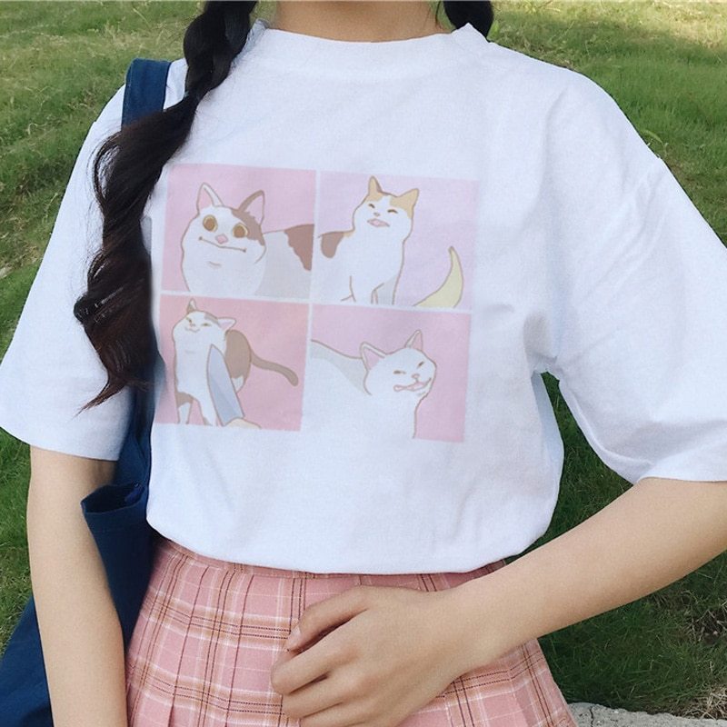 Cartoon cat print T-shirt