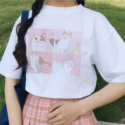 Cartoon cat print T-shirt