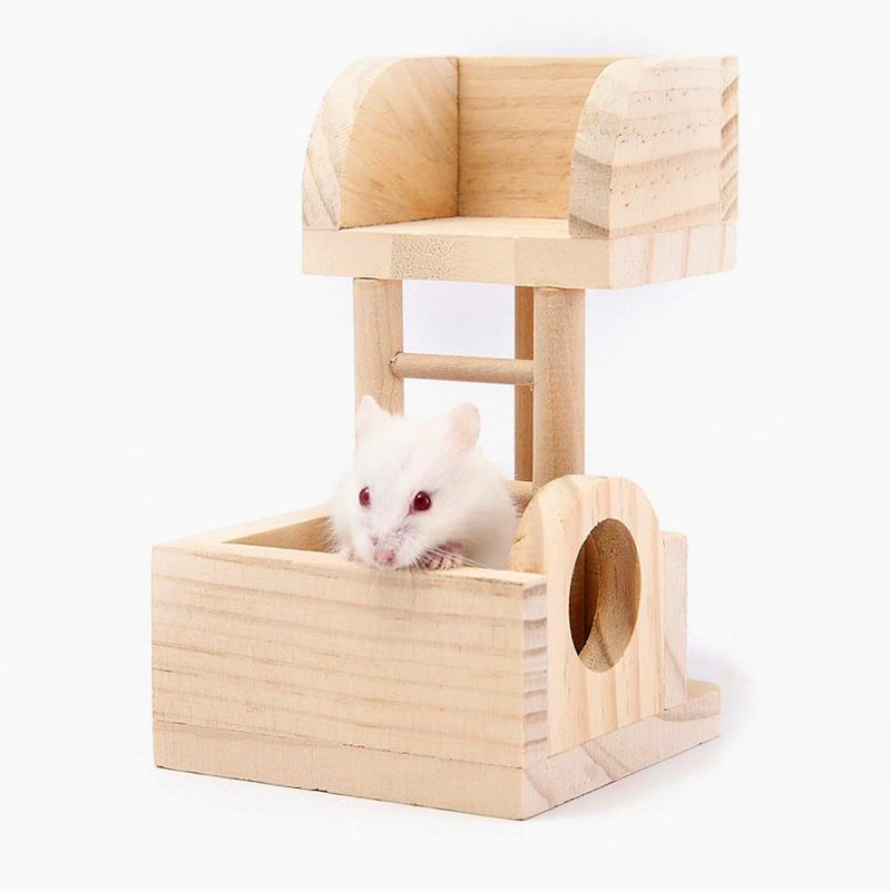 Hamster Lookout Small Pet Toy Stairs Solid Wood Nest House Cage Villa Building Ladder