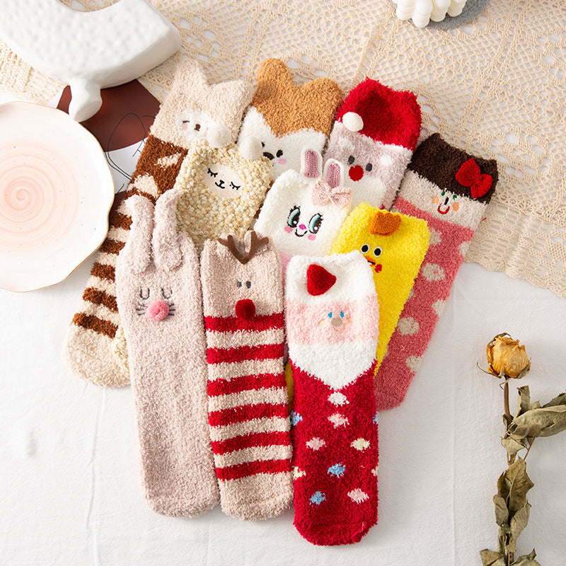 Coral fleece Christmas socks in tube socks