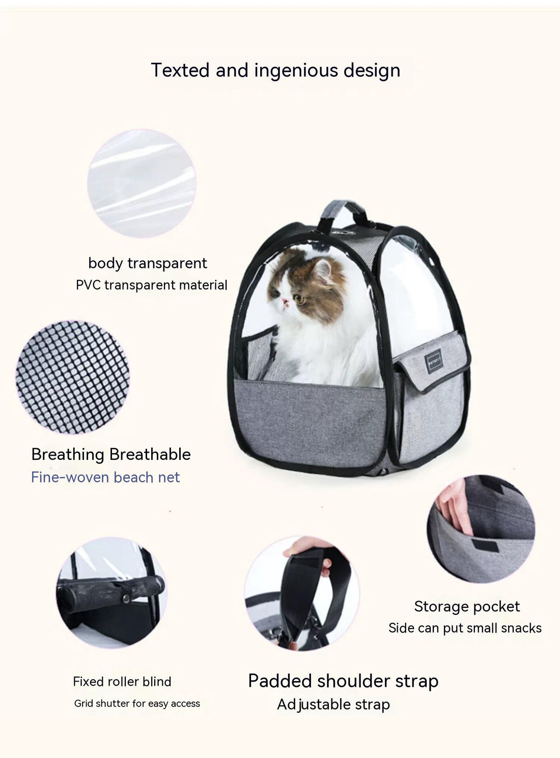 Pet Suitable Transparent Hand Cat Bag Foldable Portable Lightweight Outing