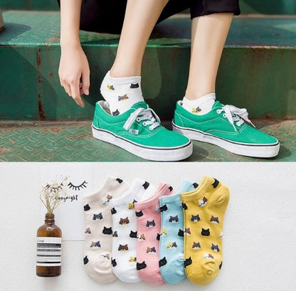 5 pair High Quality Cute Cat Striped Women Socks Creative Casual Cotton Funny Animal Socks for Woman