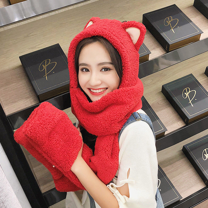 Autumn And Winter Korean Fashion Hat Scarf Gloves Women&