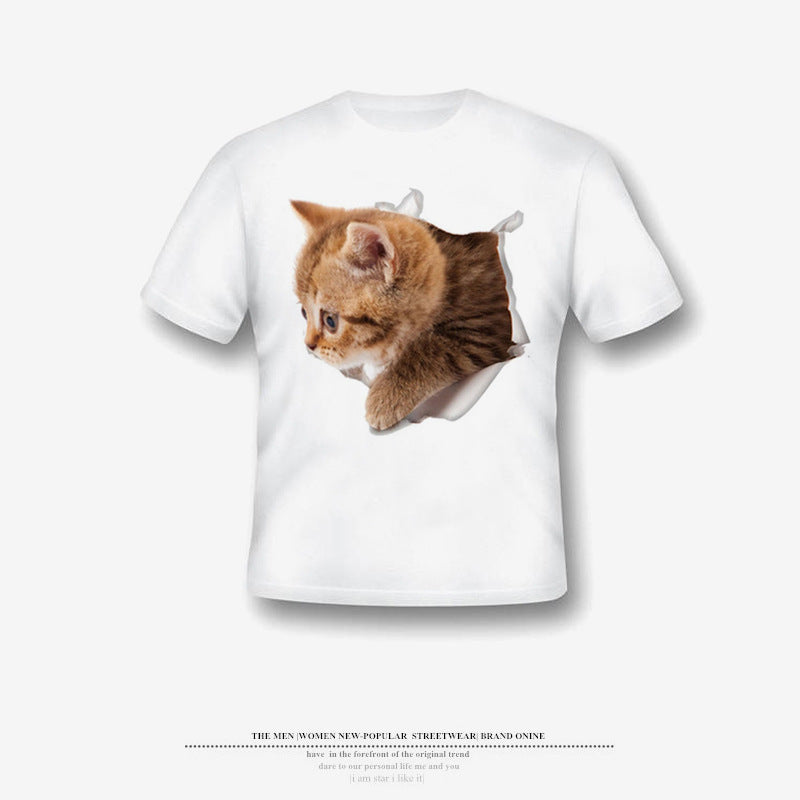 Creative Damaged Cat Print T-shirt