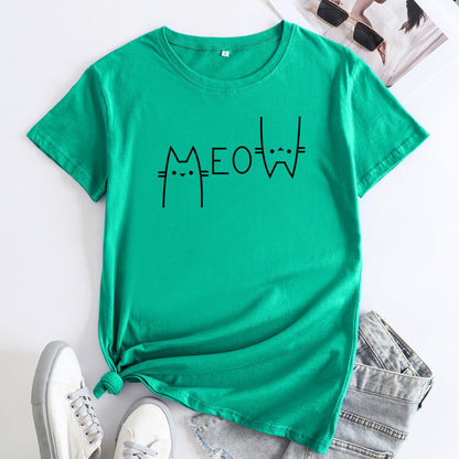 Creative Casual Cat Letter Cotton Short-sleeved T-shirt Women&