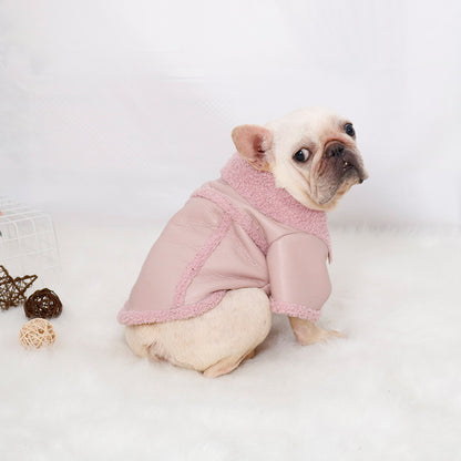 Winter Clothing Plush Zipper Warm PU Leather Dog Clothes