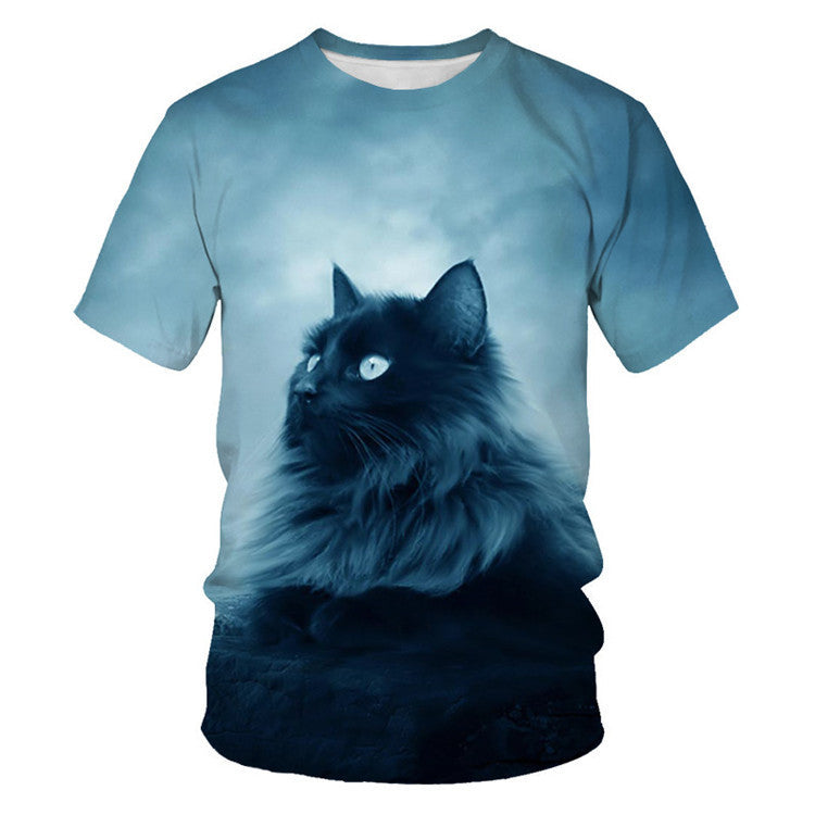 Men And Women Adult Children Cartoon Animal Cat Casual Loose Short Sleeves