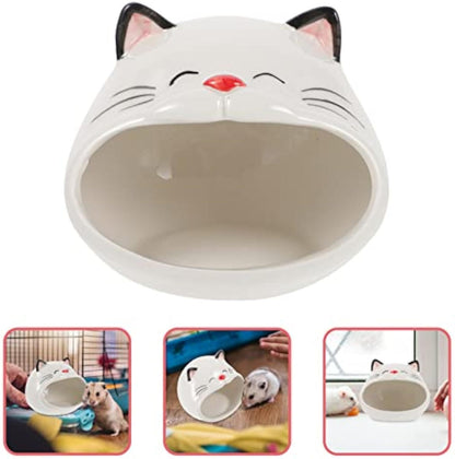 Cat Shape Hamster House Hamster Ceramic Nest Hamster Bath House Small Animal Habitat Critter Bath House Ceramic Pet House Cooling Gerbil House Ceramics Hamster Cage