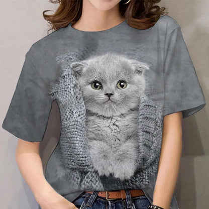 Cat Digital Print Short Sleeve T-shirt