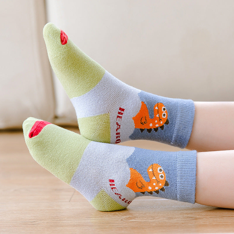 Cartoon Dinosaur Boy Middle Tube Cotton Warm Sports Socks