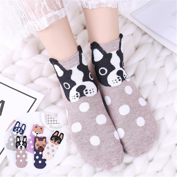 Cute Cartoon Dog Socks With Polka Dot Printing Boat Socks