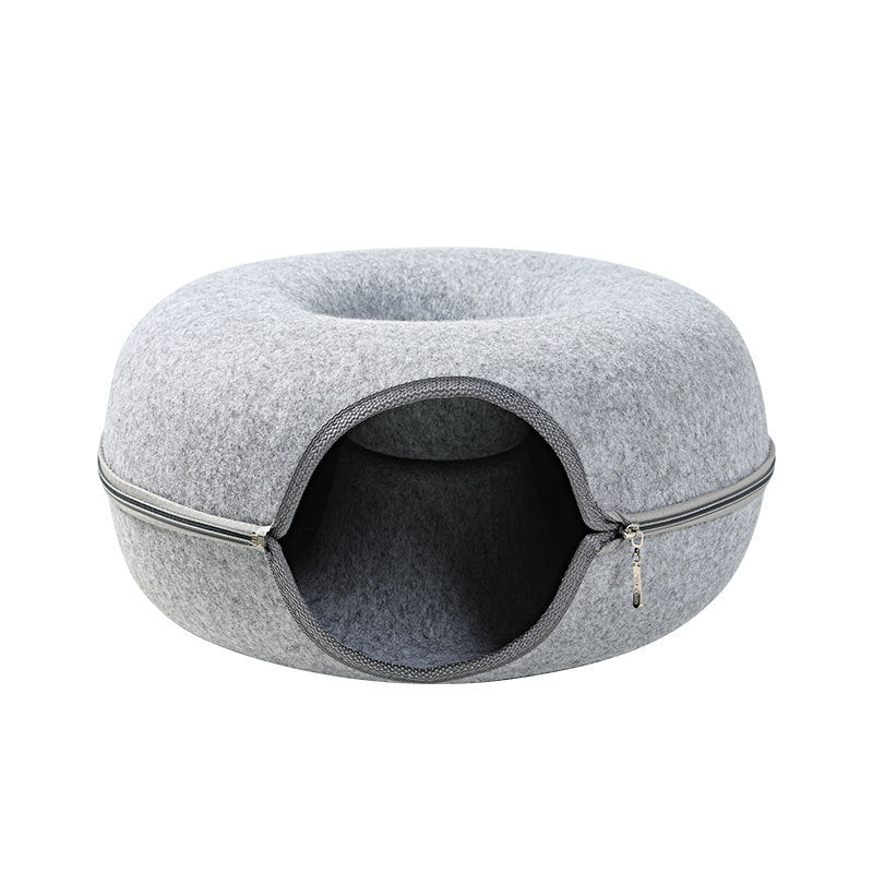 Four Seasons Available Cat Nest Round Woolen Felt Pet Dual-use Cat Nest Tunnel Interactive Training Toy Grey Felt Cat Nest