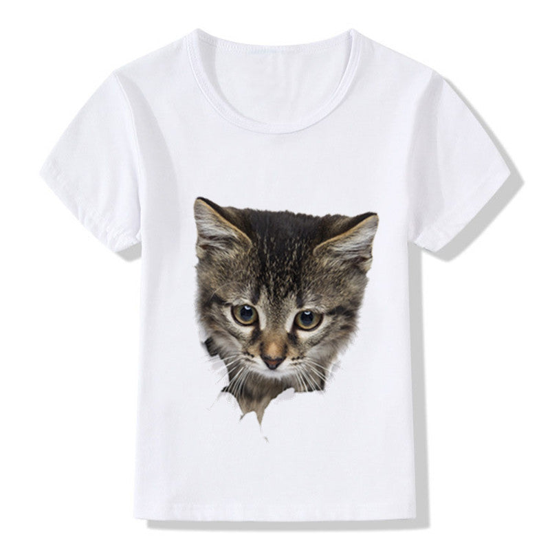 Casual Short-sleeved Cat 3d Printed Children&