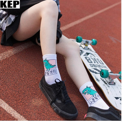 Woman Socks Korea Ulzzang Hong Kong Wind Harajuku Skate Little Animal Cute Socks Calcetine Clothing Dresses