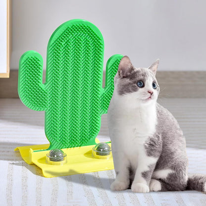 Cactus Self Groomer With Two Catnip Balls Corner Grooming Hair Brush Scratching Pad Cat Massager Rubbing Post Interactive Cat Toy