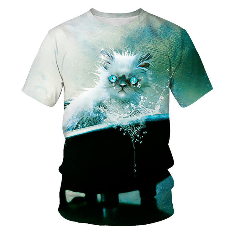 Men And Women Adult Children Cartoon Animal Cat Casual Loose Short Sleeves