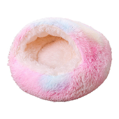 Deep Sleep Half-pack Semi-enclosed Dual-use Plush Round Pet Bed