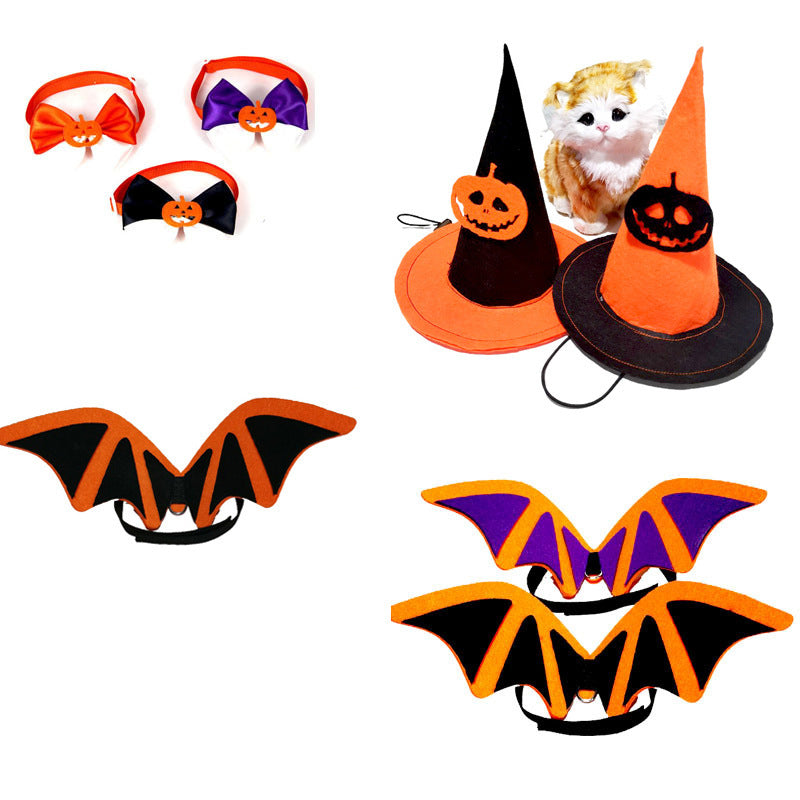 Halloween Pet Costume Bat Wings Bow Tie Hat Accessories