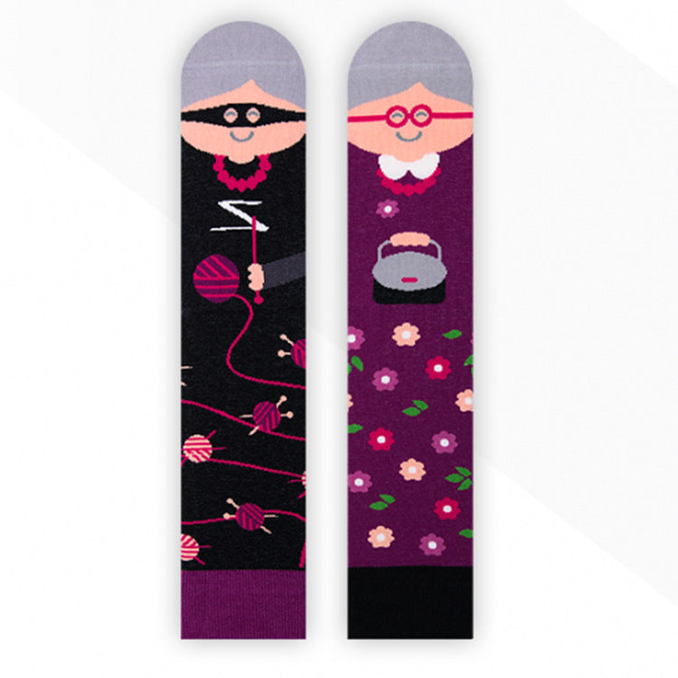 Creative Unmatched Color Socks Asymmetric AB Socks Cartoon