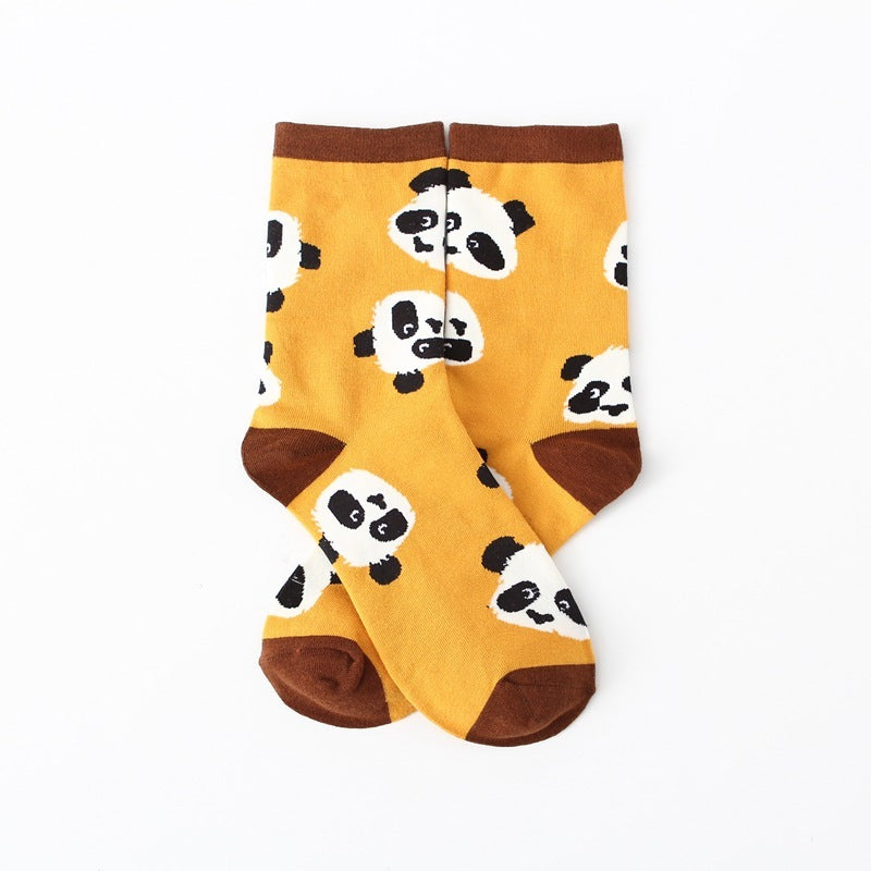 Cute Giant Panda All Cotton Mid-calf Length Combed Cotton High Tube Students&