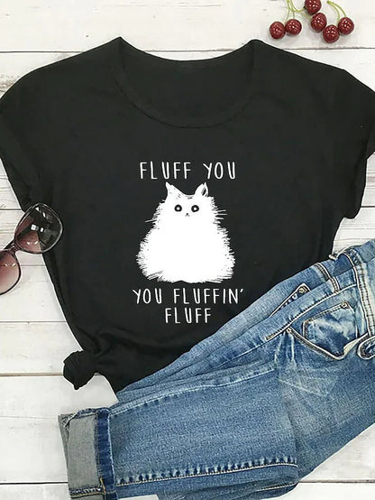 Female Pattern Fluffy Cat Short Sleeve