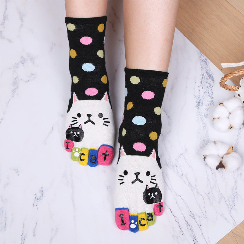 Cute Cat Pattern Cartoon Five Finger Socks