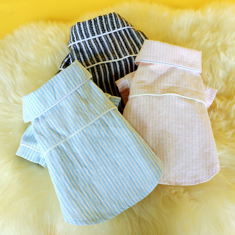 Pet Dog Cat Clothing Home Clothing Striped Cotton And Linen Pajamas