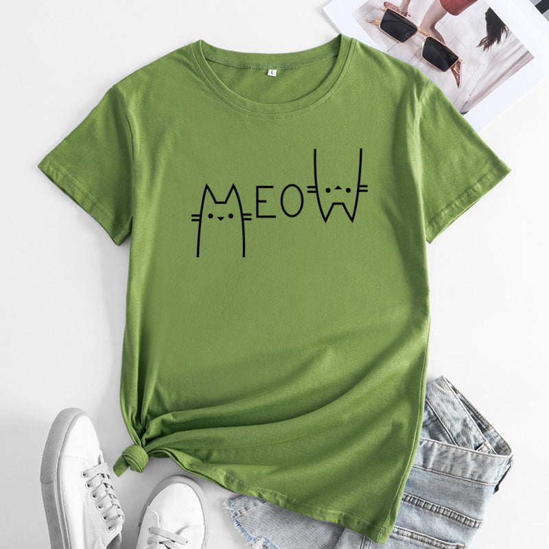 Creative Casual Cat Letter Cotton Short-sleeved T-shirt Women&