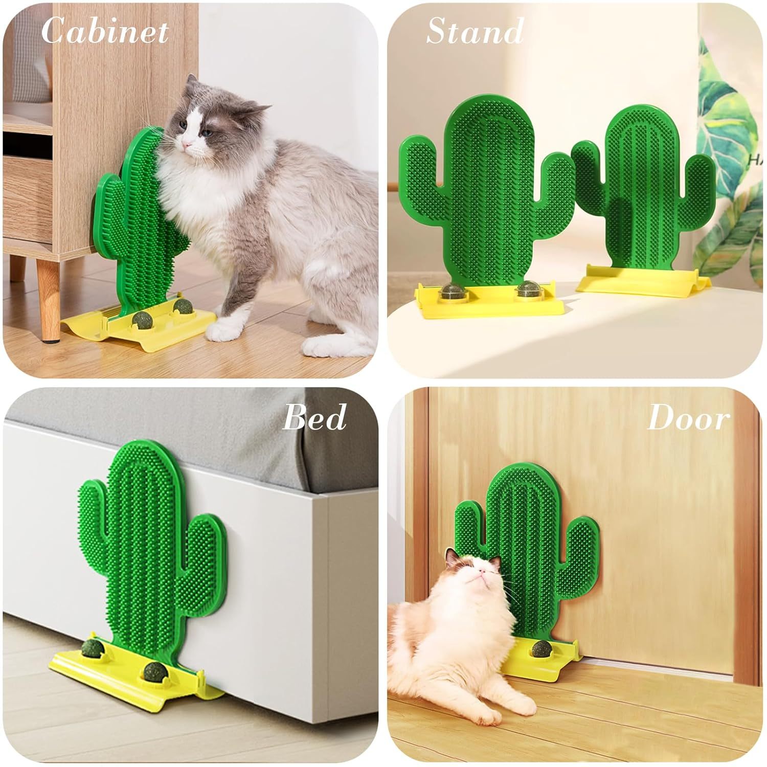 Cactus Self Groomer With Two Catnip Balls Corner Grooming Hair Brush Scratching Pad Cat Massager Rubbing Post Interactive Cat Toy