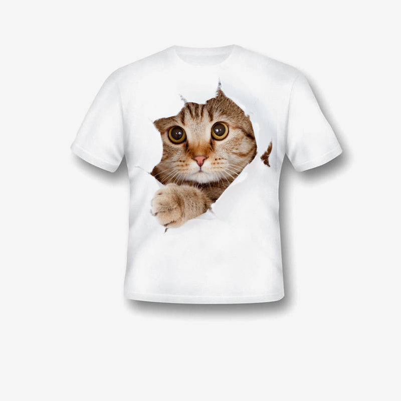 Creative Damaged Cat Print T-shirt