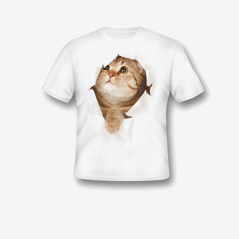 Creative Damaged Cat Print T-shirt