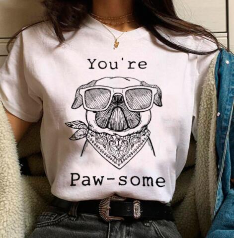 Pet Dog Cartoon Print Round Neck Short Sleeve