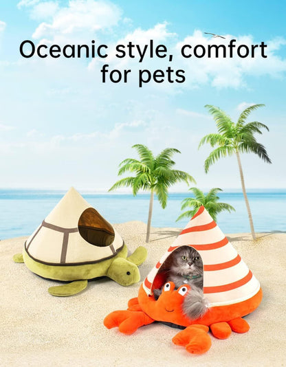 Cat Nest Crab Turtle Shaped Cat Sofa Bed Cute Comfortable Pet Cat House Four Seasons Use Soft Pet Bed Suitable For Small Cats And Dogs