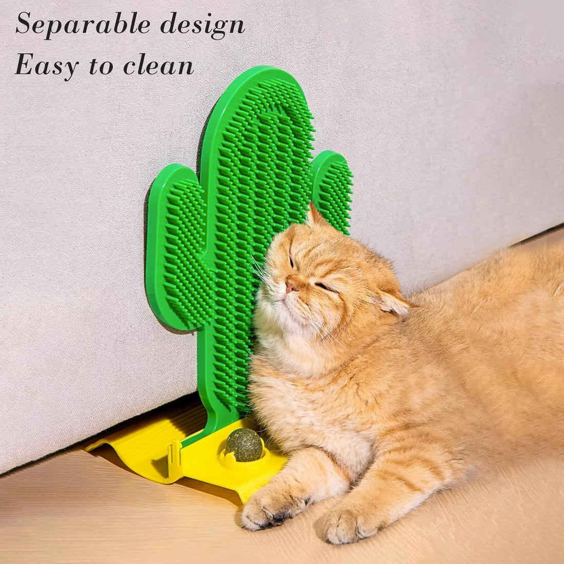 Cactus Self Groomer With Two Catnip Balls Corner Grooming Hair Brush Scratching Pad Cat Massager Rubbing Post Interactive Cat Toy