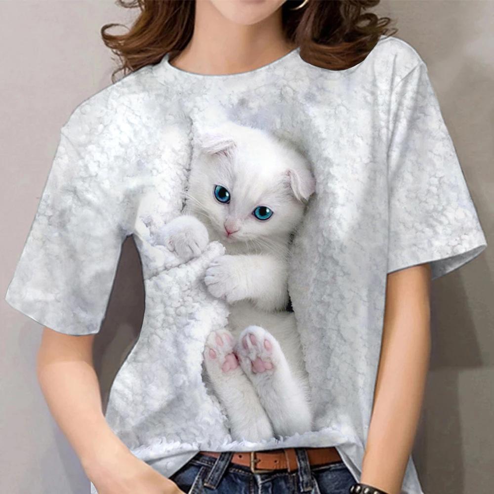 Cat Digital Print Short Sleeve T-shirt