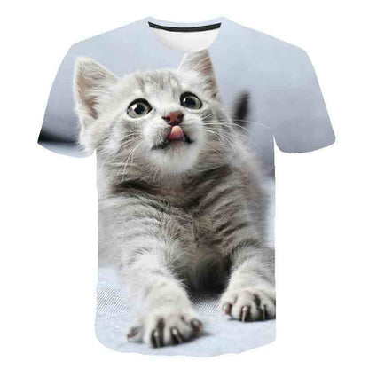 Summer Kids Korean Kitty Print Short Sleeve