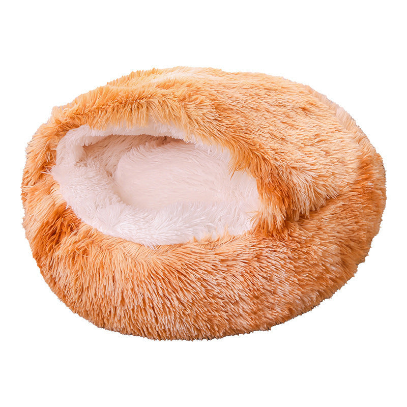 Deep Sleep Half-pack Semi-enclosed Dual-use Plush Round Pet Bed